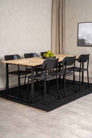 Venture Home Cirebon Matbord 200*90cm - Teak / Svart +Polly Matstol 2-pack - Svart / Svart _6