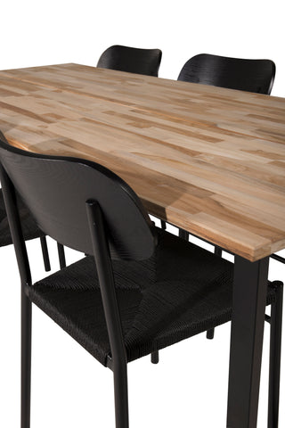 Venture Home Cirebon Matbord 200*90cm - Teak / Svart +Polly Matstol 2-pack - Svart / Svart _6