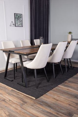 Venture Home Jakarta Matbord - Svart / mörk Teak - 200*90*H75 +Leone Matbordsstol - Svarta ben / Beige manchester _6