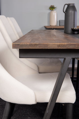 Venture Home Jakarta Matbord - Svart / mörk Teak - 200*90*H75 +Leone Matbordsstol - Svarta ben / Beige manchester _6