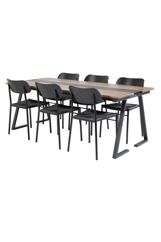 Venture Home Jakarta Matbord - Svart / mörk Teak - 200*90*H75 +Polly Matbordsstol 2-pack - Svart / Svart _6