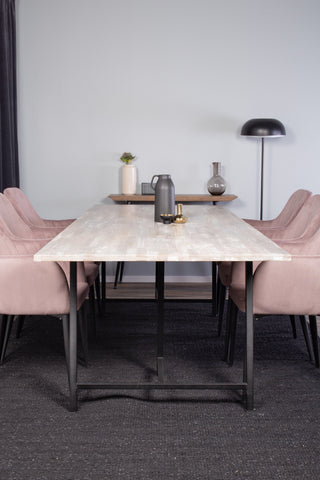 Venture Home Jepara Matbord - Grå - 250*100*H76 +Comfort Matbordsstol 2-pack - Svarta Ben / Dusty Pink Cordutoy _6
