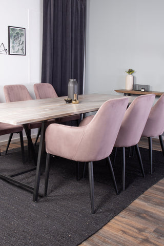 Venture Home Jepara Matbord - Grå - 250*100*H76 +Comfort Matbordsstol 2-pack - Svarta Ben / Dusty Pink Cordutoy _6