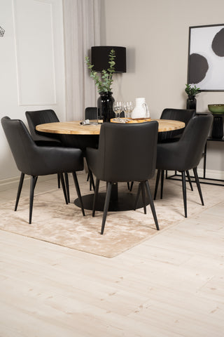 Venture Home Cirebon Runt Bord - 140cm - Teak / Svart + Comfort - Matstol 2-pack - svart/svart _6