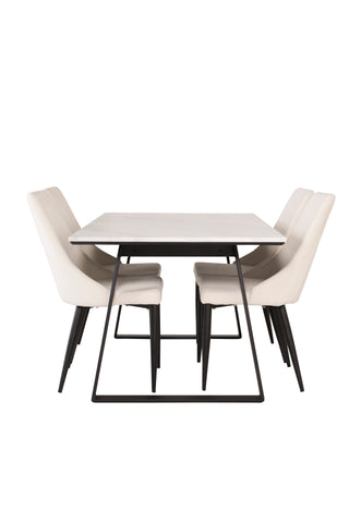 Venture Home Estelle Matbord 140*90 - Vit Marmor / Svarta Ben +Leone Matstol - Svarta Ben / Beige Manchester _4