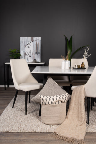 Venture Home Estelle Matbord 140*90 - Vit Marmor / Svarta Ben +Leone Matstol - Svarta Ben / Beige Manchester _4