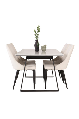 Venture Home Estelle Matbord 140*90 - Vit Marmor / Svarta Ben +Leone Matstol - Svarta Ben / Beige Manchester _4
