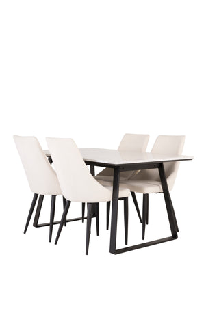 Venture Home Estelle Matbord 140*90 - Vit Marmor / Svarta Ben +Leone Matstol - Svarta Ben / Beige Manchester _4