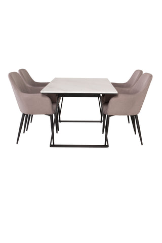 Venture Home Estelle Matbord 140*90 - Vit Marmor / Svarta Ben +Komfortstol 2-pack Polargrå - Svarta Ben _4