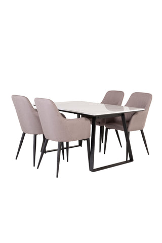 Venture Home Estelle Matbord 140*90 - Vit Marmor / Svarta Ben +Komfortstol 2-pack Polargrå - Svarta Ben _4