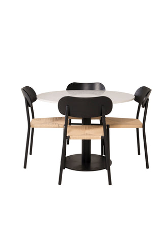 Venture Home Razzia Matbord 106cm -Vit Terazzo / Svart +Polly Steel Matstol 2-pack, K/D, Svart bakljussits _4