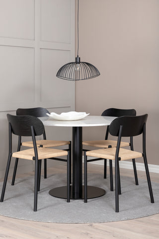 Venture Home Razzia Matbord 106cm -Vit Terazzo / Svart +Polly Steel Matstol 2-pack, K/D, Svart bakljussits _4