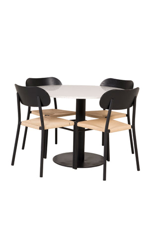 Venture Home Razzia Matbord 106cm -Vit Terazzo / Svart +Polly Steel Matstol 2-pack, K/D, Svart bakljussits _4