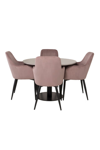 Venture Home Razzia Matbord 106cm -Grå Terazzo / Svart +Comfort Dining Chair 2-pack - Svarta Ben / Dusty Pink Cordutoy _4