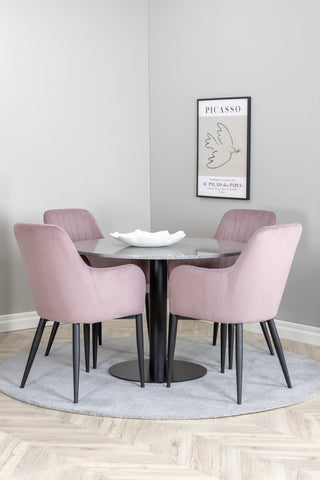 Venture Home Razzia Matbord 106cm -Grå Terazzo / Svart +Comfort Dining Chair 2-pack - Svarta Ben / Dusty Pink Cordutoy _4