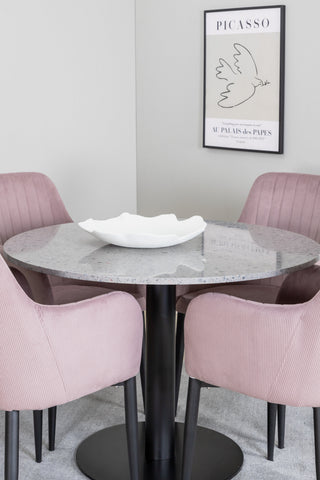 Venture Home Razzia Matbord 106cm -Grå Terazzo / Svart +Comfort Dining Chair 2-pack - Svarta Ben / Dusty Pink Cordutoy _4