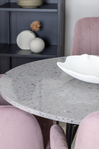 Venture Home Razzia Matbord 106cm -Grå Terazzo / Svart +Comfort Dining Chair 2-pack - Svarta Ben / Dusty Pink Cordutoy _4