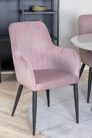 Venture Home Razzia Matbord 106cm -Grå Terazzo / Svart +Comfort Dining Chair 2-pack - Svarta Ben / Dusty Pink Cordutoy _4
