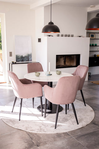 Venture Home Razzia Matbord 106cm -Grå Terazzo / Svart +Comfort Dining Chair 2-pack - Svarta Ben / Dusty Pink Cordutoy _4