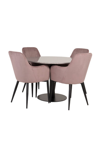 Venture Home Razzia Matbord 106cm -Grå Terazzo / Svart +Comfort Dining Chair 2-pack - Svarta Ben / Dusty Pink Cordutoy _4
