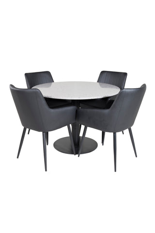 Venture Home Razzia Matbord 106cm -Grå Terazzo / Svart +Comfort - Matstol 2-pack - svart/svart _4