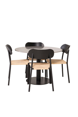 Venture Home Razzia Matbord 106cm -Grå Terazzo / Svart +Polly Steel Matstol 2-pack, K/D, Svart bakljussits _4