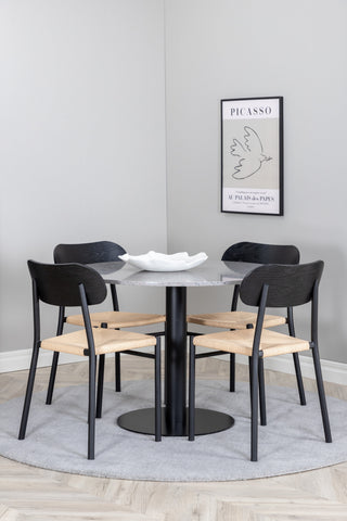 Venture Home Razzia Matbord 106cm -Grå Terazzo / Svart +Polly Steel Matstol 2-pack, K/D, Svart bakljussits _4
