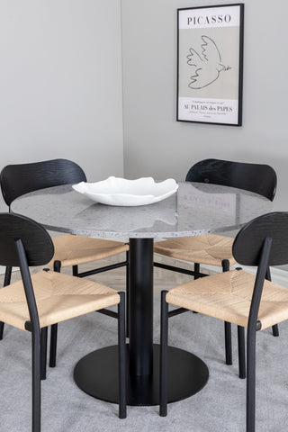Venture Home Razzia Matbord 106cm -Grå Terazzo / Svart +Polly Steel Matstol 2-pack, K/D, Svart bakljussits _4