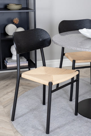 Venture Home Razzia Matbord 106cm -Grå Terazzo / Svart +Polly Steel Matstol 2-pack, K/D, Svart bakljussits _4