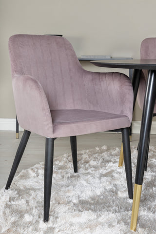 Venture Home Dipp Matbord - 115cm - Svart faner / svarta ben m mässingsdipp +Comfort Matstol 2-pack - Svarta ben / Dusty Pink Cordutoy _4