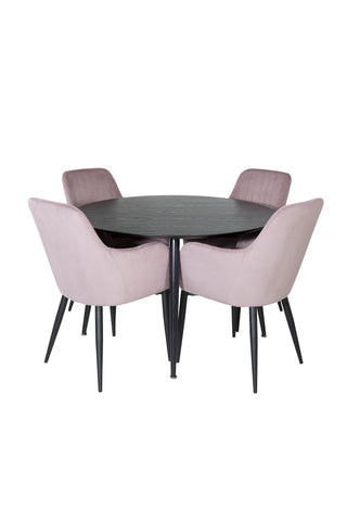 Venture Home Dipp Matbord - 115cm - Svart faner / Helsvarta ben +Comfort Matstol 2-pack - Svarta ben / Dusty Pink Cordutoy _4
