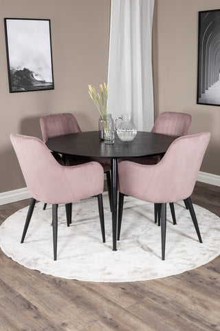 Venture Home Dipp Matbord - 115cm - Svart faner / Helsvarta ben +Comfort Matstol 2-pack - Svarta ben / Dusty Pink Cordutoy _4