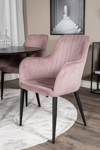 Venture Home Dipp Matbord - 115cm - Svart faner / Helsvarta ben +Comfort Matstol 2-pack - Svarta ben / Dusty Pink Cordutoy _4