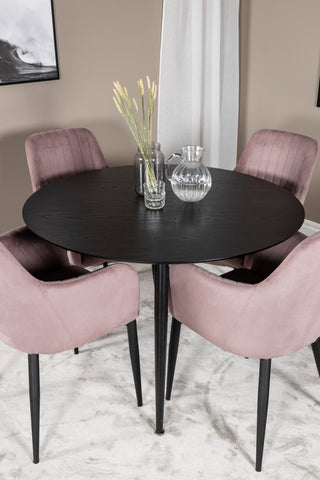 Venture Home Dipp Matbord - 115cm - Svart faner / Helsvarta ben +Comfort Matstol 2-pack - Svarta ben / Dusty Pink Cordutoy _4