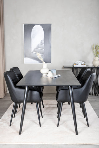 Venture Home Dipp Matbord - 180*90cm - Svart faner / helt svarta ben +Comfort - Matstol 2-pack - svart/svart _4