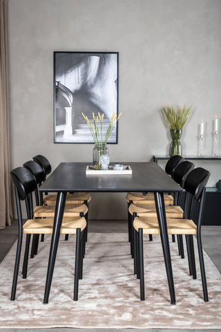 Venture Home Dipp Matbord - 180*90cm - Svart faner / helt svarta ben +Polly Steel Matstol 2-pack, K/D, Svart bakljussits _6