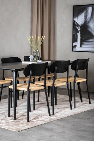 Venture Home Dipp Matbord - 180*90cm - Svart faner / helt svarta ben +Polly Steel Matstol 2-pack, K/D, Svart bakljussits _6