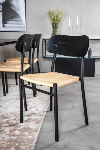 Venture Home Dipp Matbord - 180*90cm - Svart faner / helt svarta ben +Polly Steel Matstol 2-pack, K/D, Svart bakljussits _6