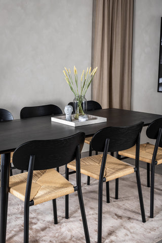 Venture Home Dipp Matbord - 180*90cm - Svart faner / helt svarta ben +Polly Steel Matstol 2-pack, K/D, Svart bakljussits _6