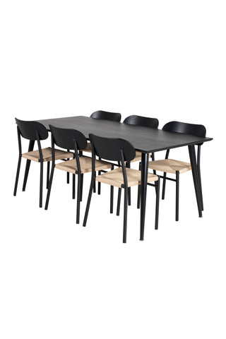 Venture Home Dipp Matbord - 180*90cm - Svart faner / helt svarta ben +Polly Steel Matstol 2-pack, K/D, Svart bakljussits _6
