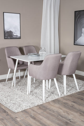 Venture Home Polar Matbord 120 cm - Vit Vit +Komfortstol 2-pack Polargrå - Vita Ben _4