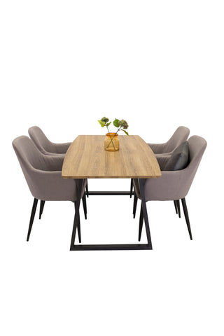 Venture Home Inca Matbord - 160/200*85*H75 - Ek / Svart +Komfortstol 2-pack Polargrå - Svarta Ben _4