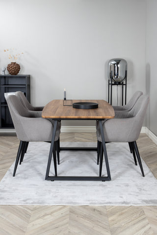 Venture Home Inca Matbord - 160/200*85*H75 - Ek / Svart +Komfortstol 2-pack Polargrå - Svarta Ben _4