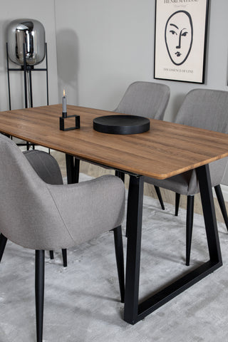 Venture Home Inca Matbord - 160/200*85*H75 - Ek / Svart +Komfortstol 2-pack Polargrå - Svarta Ben _4