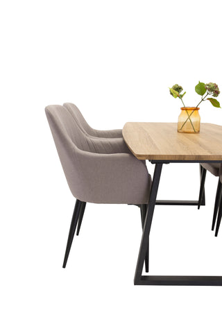 Venture Home Inca Matbord - 160/200*85*H75 - Ek / Svart +Komfortstol 2-pack Polargrå - Svarta Ben _4