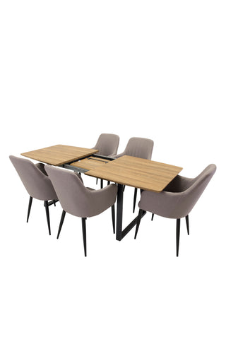 Venture Home Inca Matbord - 160/200*85*H75 - Ek / Svart +Komfortstol 2-pack Polargrå - Svarta Ben _4