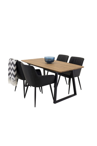 Venture Home Inca Matbord - 160/200*85*H75 - Ek / Svart +Comfort - Matstol 2-pack - svart/Svart _4