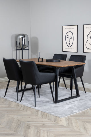 Venture Home Inca Matbord - 160/200*85*H75 - Ek / Svart +Comfort - Matstol 2-pack - svart/Svart _4