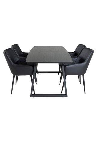 Venture Home Inca förlängningsbord - Svart topp / svarta ben + Comfort - Matstol 2-pack - svart/svart _4