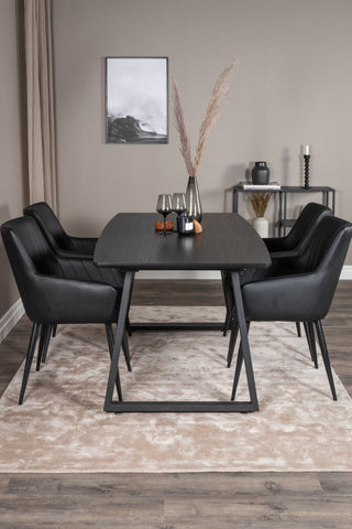 Venture Home Inca förlängningsbord - Svart topp / svarta ben + Comfort - Matstol 2-pack - svart/svart _4